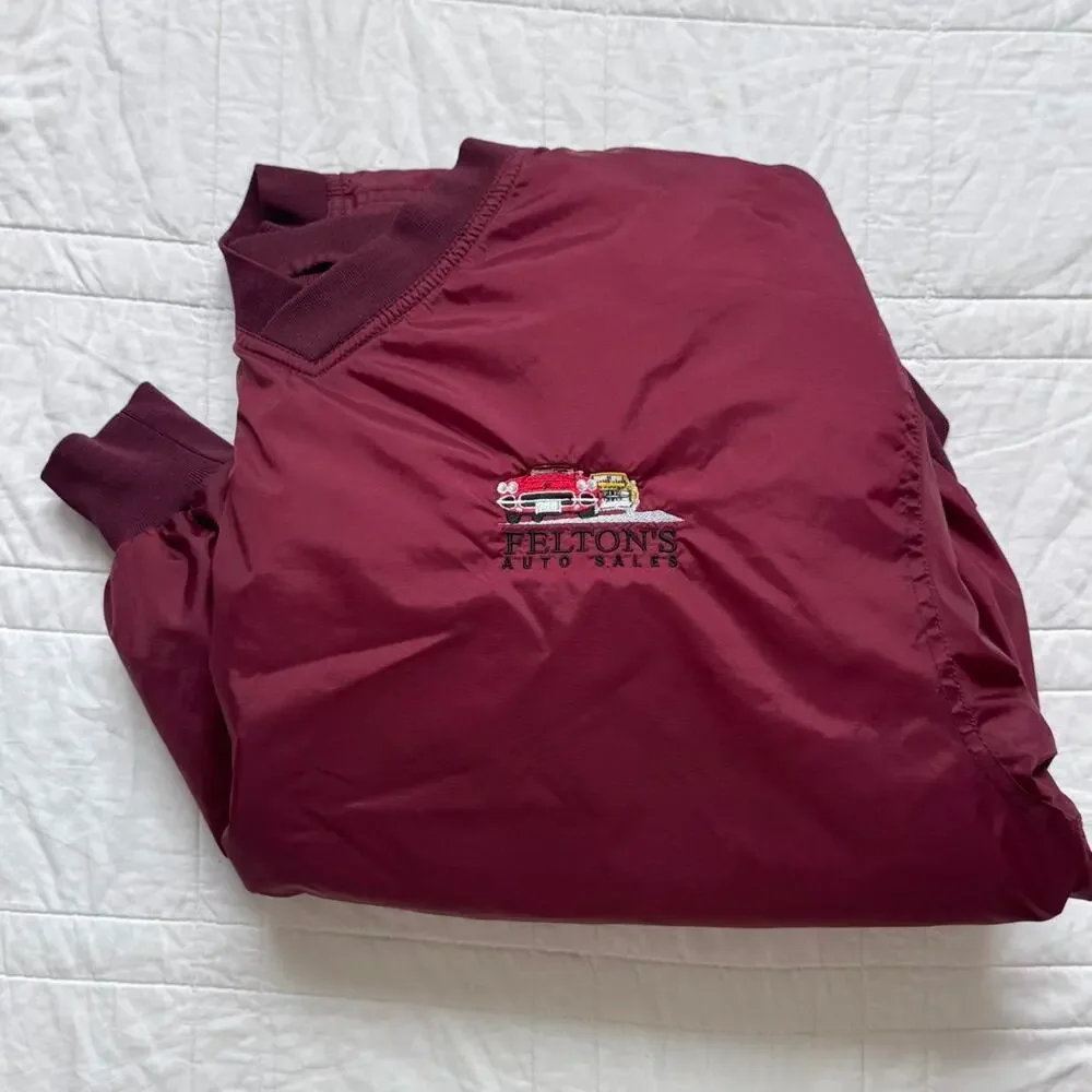 Vintage burgundy v neck pullover windbreaker feltons auto sales mens sz med cars